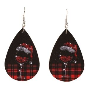 💖*NWOT* Christmas Plaid & Wine Glass Pattern Earrings